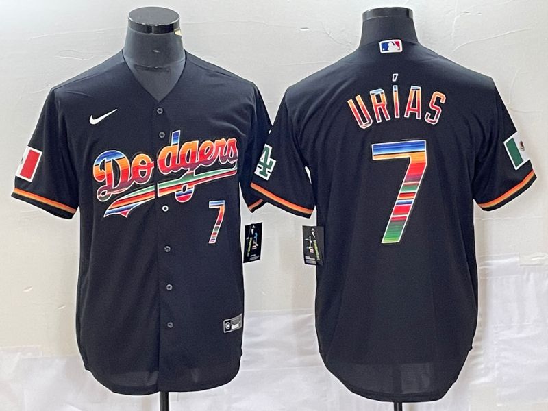 Men Los Angeles Dodgers 7 Urias Black rainbow Nike Game MLB Jersey